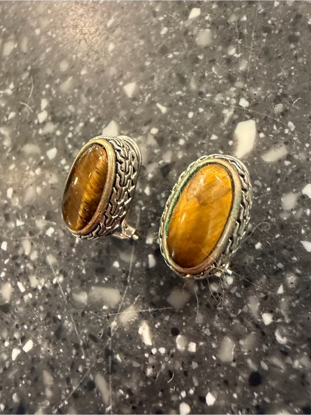 Oval Tiger's Eye Stud Earrings in Golden Brown